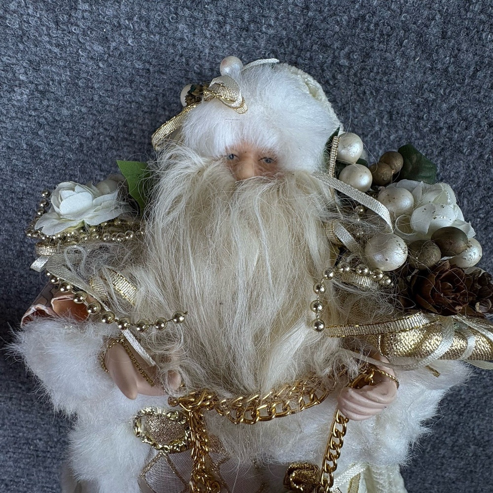Vintage Y2K Santa Claus Christmas Figure or Tree Topper 12 White Gold Bells 90s - Picture 10 of 11